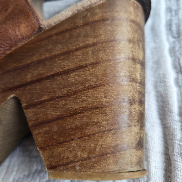 Free People Amber Orchard Clog Brown Leather Wood Heel Ankle Strap EU 38 - Picture 7 of 8